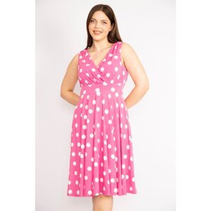 Şans Women's Pink Plus Size Collared Point Patterned Dress