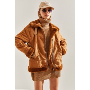 Bianco Lucci Women's Pile Collar Buckled Intermediate Suede Coat