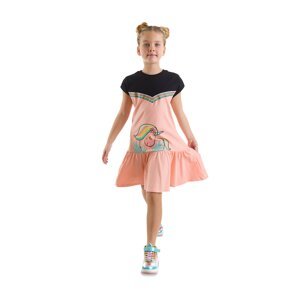 Denokids Floral Unicorn Girl Salmon Black Dress