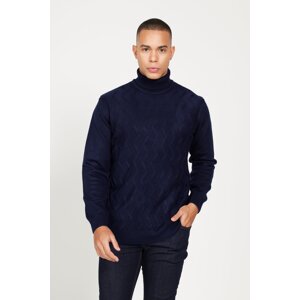 ALTINYILDIZ CLASSICS Men's Navy Blue Standard Fit Regular Fit Full Turtleneck Jacquard Knitwear Sweater