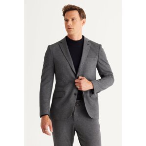 ALTINYILDIZ CLASSICS Men's Navy Blue-Grey Slim Fit Slim Fit Mono Collar Patterned Suit