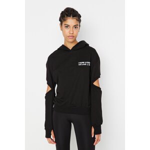 Trendyol Black Window/Cut Out Detail Printed Sports Sweatshirt