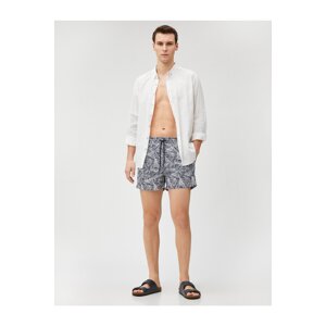 Koton Marine Shorts Leaf Printed Waist Laced Pocket