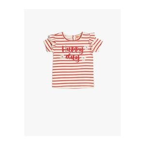 Koton Striped T-Shirt Short Sleeve Cotton T-Shirt With Ruffle Sequins Embroidered