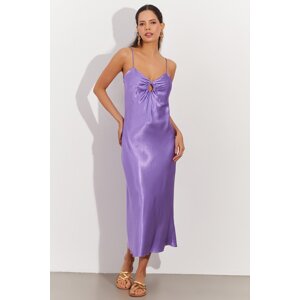 Cool & Sexy Women's Lilac Satin Strap Midi Dress OW137