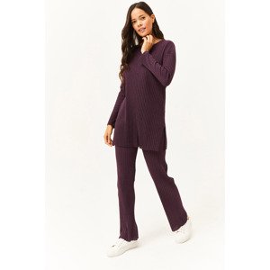 Olalook Women's Damson Top Slit Blouse Bottom Palazzo Ribbed Suit