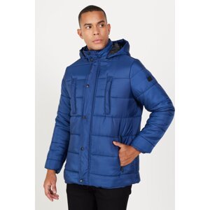 AC&Co / Altınyıldız Classics Men's Blue Standard Fit Normal Cut Standing Collar Padded Outdoor Puffy Coat.