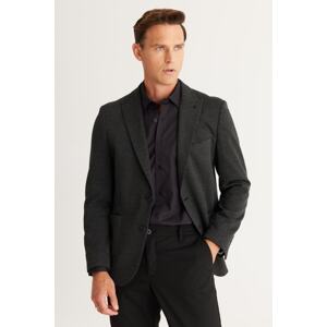 ALTINYILDIZ CLASSICS Men's Black-Anthracite Slim Fit Slim Fit Dovetail Collar Patterned Jacket