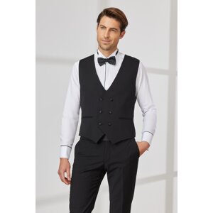 ALTINYILDIZ CLASSICS Men's Black Slim Fit Slim Fit V-Neck Patterned Classic Vest