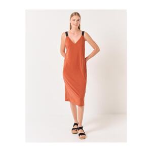 Jimmy Key Cinnamon Loose Cut V-Neck Strap Dress