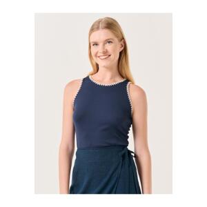 Jimmy Key Navy Round Neck Sleeveless Embroidered Undershirt