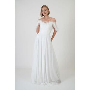 Carmen Ecru Feathered Slit Chiffon Wedding Dress