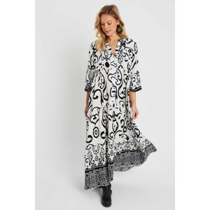 Cool & Sexy Women's Patterned Loose Maxi Dress White-Black Q981