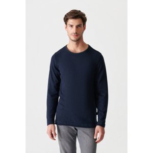 Avva Men's Navy Blue Crew Neck Plain Sweater