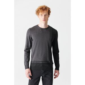 Avva Men's Anthracite Crew Neck Paneled Sweater