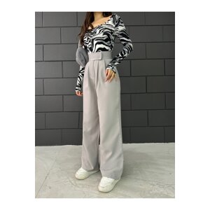 BİKELİFE Women's Gray Lycra Velcro Closure Palazzo Wide Leg Trousers