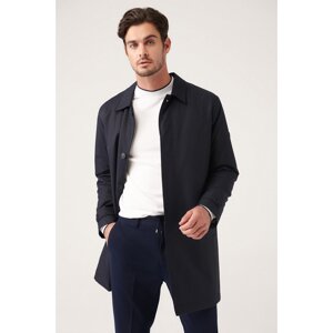 Avva Navy Blue Inner Classic Collar Fiber Quilted Hidden Buttons Water Repellent Standard Fit Trench Coat