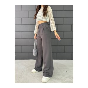 BİKELİFE Women's Gray Lycra Palazzo Loose Wide Leg Trousers