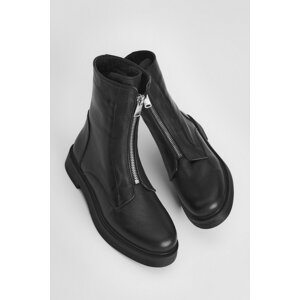 Marjin Women's Genuine Leather Daily Boots Front Zipper Tanila Black