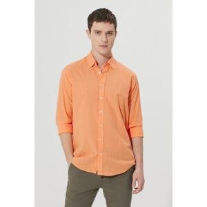 AC&Co / Altınyıldız Classics Men's Orange Comfort Fit Comfy Cut Concealed Button Collar 100% Cotton Flamed Shirt