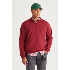 AC&Co / Altınyıldız Classics Men's Burgundy Loose Fit 3 Thread Polo Neck Jacquard Sweatshirt