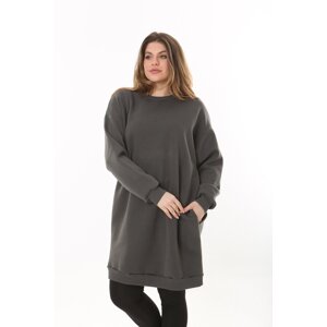 Şans Women's Plus Size Smoked Inner Raising 3 Thread Side Pocket Long Sweatshirt