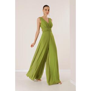 By Saygı Decollete Decollete Front Back V-Neck Lined Chiffon Jumpsuit