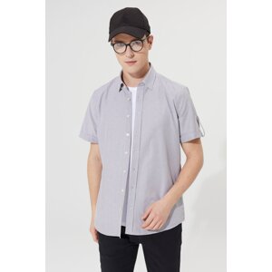 AC&Co / Altınyıldız Classics Men's Grey-white Slim Fit Slim Fit Buttoned Collar Cotton Striped Short Sleeve Shirt