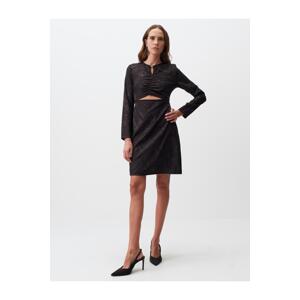 Jimmy Key Black Round Neck Long Sleeve Patterned Mini Dress