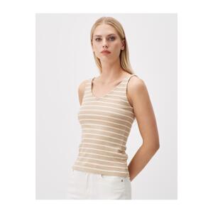 Jimmy Key Beige V-Neck Sleeveless Striped Undershirt