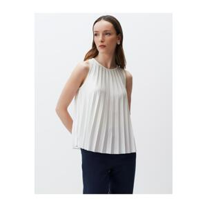 Jimmy Key Ecru Round Neck Sleeveless Pleated Blouse