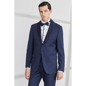 ALTINYILDIZ CLASSICS Men's Navy Blue Slim Fit Slim Fit Camouflage Shawl Collar Woolen Tuxedo Suit