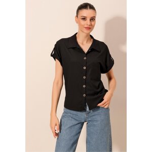 Bigdart 20187 Short Sleeve Oversize Knitted Shirt - Black