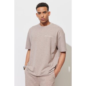 AC&Co / Altınyıldız Classics Men's Brown Melange Oversize Loose Cut Crew Neck Cotton Printed T-Shirt