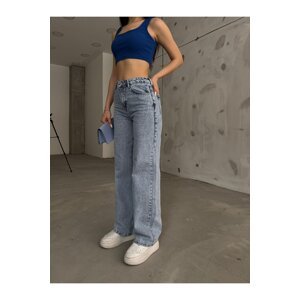 BİKELİFE Women's Light Blue Snow Wash High Waist Lycra Flexible Wide Leg Jeans