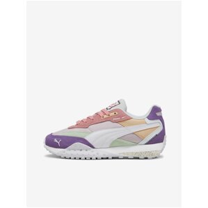 Women's white and purple sneakers with leather details Puma Blktop Rider - Women