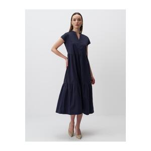 Jimmy Key Navy Blue V Neck Short Sleeve Woven Maxi Dress