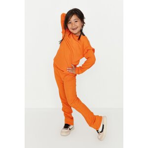 Trendyol Orange Frill Detailed Girl's Knitted Top-Upper Set