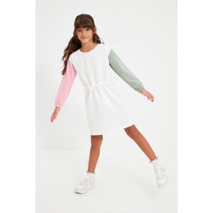 Trendyol White Color Blocked Waist Gathered Girl's Knitted Dress