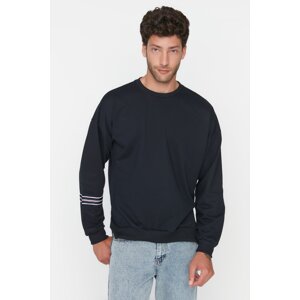 Trendyol Navy Blue Oversize Fit Crew Neck Striped Sweatshirt