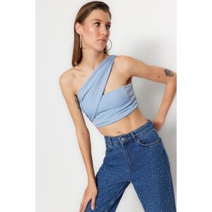 Trendyol Blue Crop Knitted Shimmer Bustier