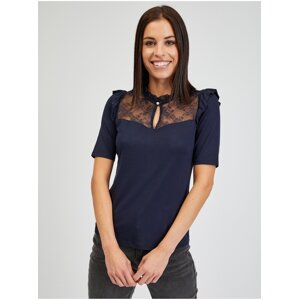 Orsay Dark blue womens T-shirt with lace - Women