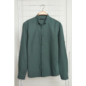 Trendyol Dark Green Slim Fit Buttoned Collar Epaulets 100% Cotton Shirt