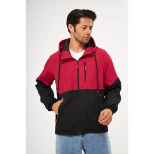 D1fference Men's Red-Black Two Color Inner Lined Waterproof And Windproof Hooded Raincoat