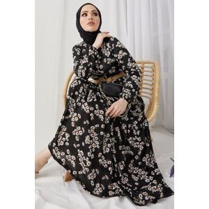 InStyle Lesa Floral Straw Belt Dress - Black