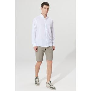 AC&Co / Altınyıldız Classics Men's White Comfort Fit Relaxed Cut Buttoned Collar Casual Linen Shirt