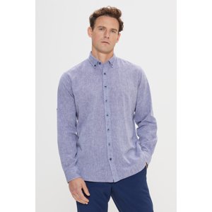 AC&Co / Altınyıldız Classics Men's Navy Blue Comfort Fit Relaxed Cut Buttoned Collar Casual Linen Shirt