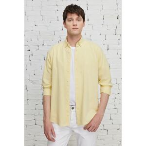 AC&Co / Altınyıldız Classics Men's Yellow Comfort Fit Relaxed-Cut Buttoned Collar Casual Linen Shirt.