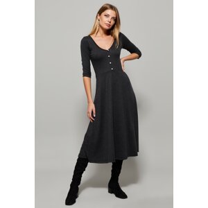 Cool & Sexy Women's Anthracite V-Neck Dress with Button Accessories