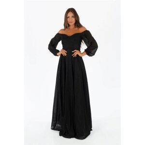 Carmen Black Silvery Collar Long Sleeve Engagement Dress